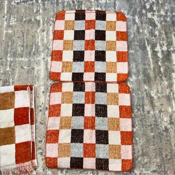 70s Vintage Cannon Checkered Brown Orange White 1 Hand Towel 4 Washcloths Set - Picture 5 of 6